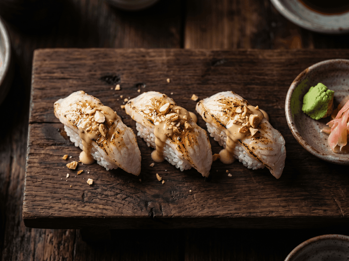 Nigiri spigola flambé