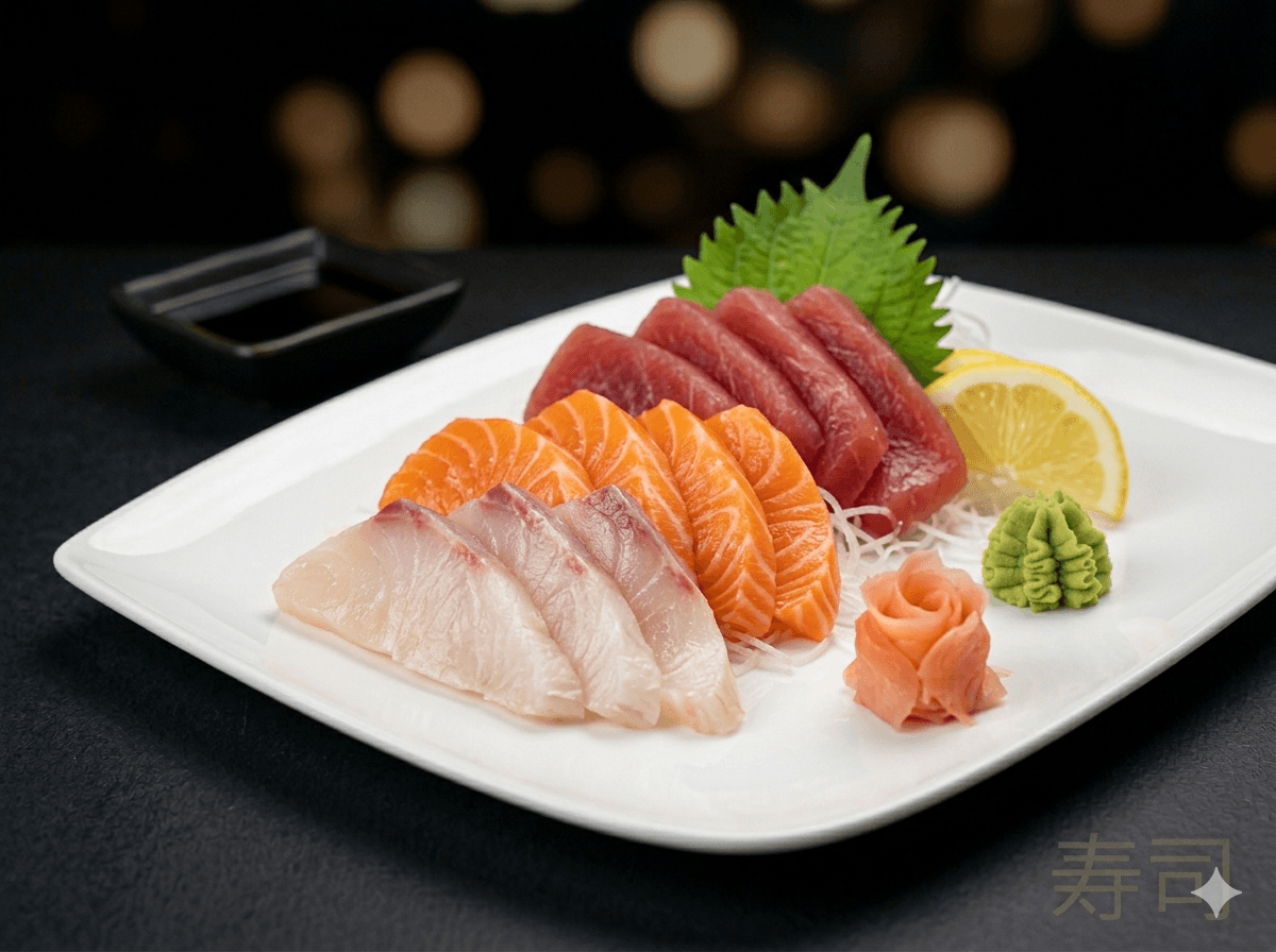 Sashimi misto su piatto bianco