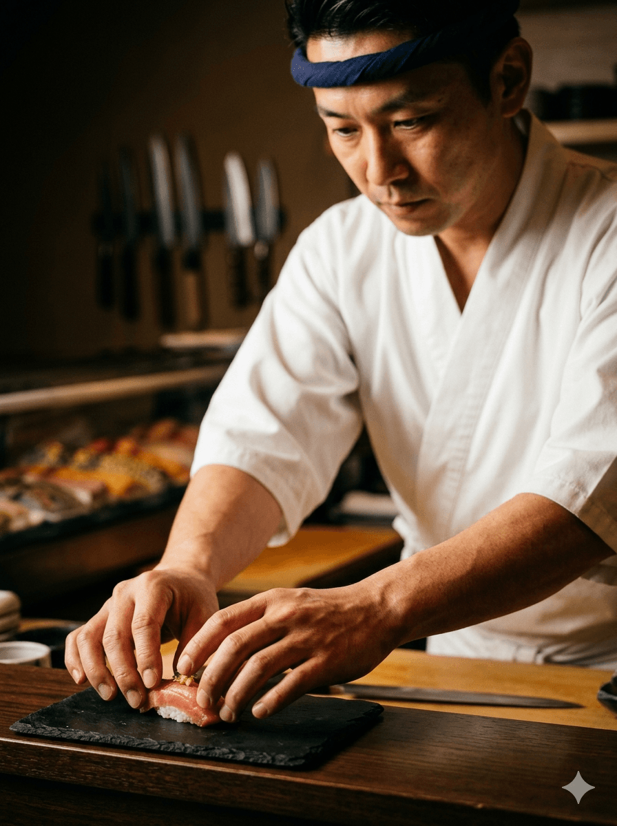 Lo chef di Special Sushi Poke al lavoro