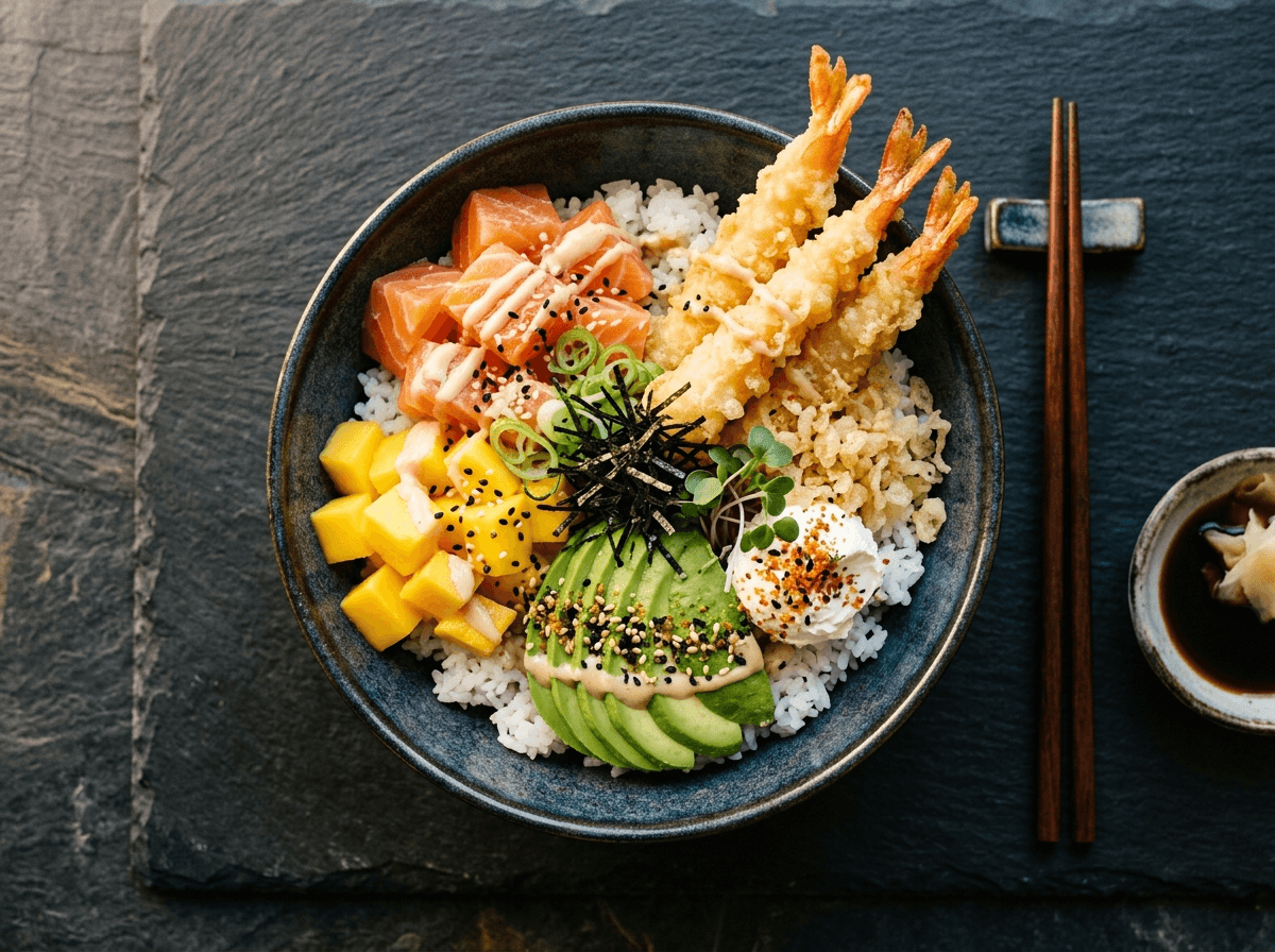 Duo bowl con tempura e salmone