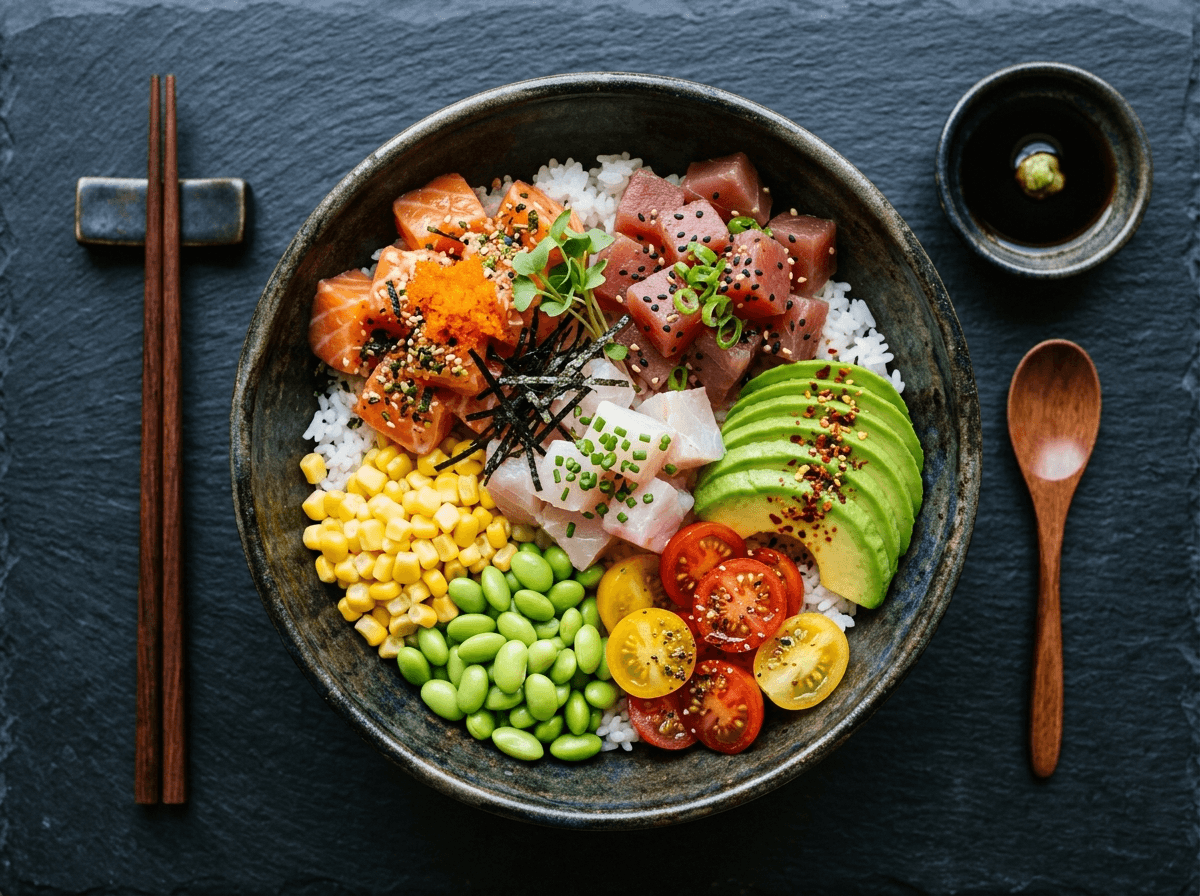 Poke rainbow con pesce misto